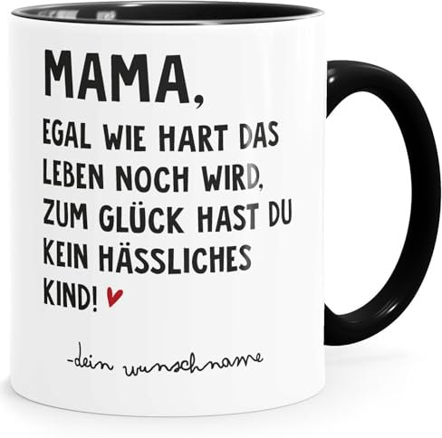 MoonWorks® Kaffee-Tasse - Mama Egal wie hart das Leben wird Mamatag Muttertag Geschenk 1 Kind weiß-innen-schwarz standard