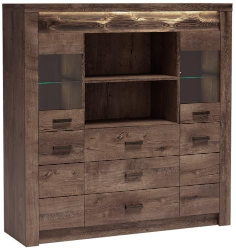 Highboard Sideboard Kommode Wohnzimmerschrank modern in braun mit LED Beleuchtung