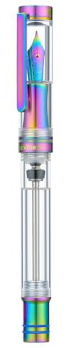 Asvine V200 Titanium Fountain Pen Vacuum Filling, Rainbow Bock Fine Nib Transparent Acrylic Smooth Writing Pen Case Set