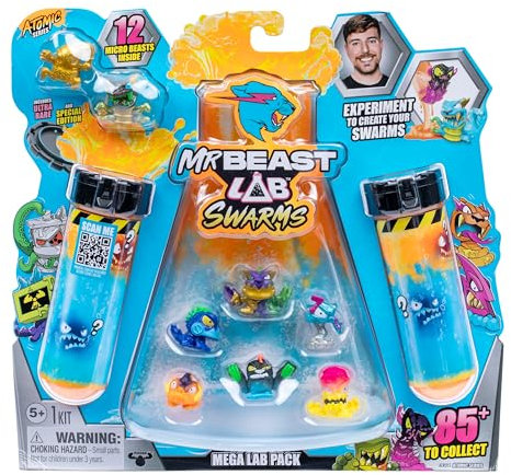MrBeast Lab Swarms, Atomic-Serie, Mega-Labor-Packung, Experiment, Wasser hinzufügen, Reagenzglas schütteln, 2/12 Mini-Monster-Sammelfiguren (2,5 cm) von MrBeast Swarms enthüllen