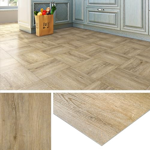 Livelynine Vinyl Flooring Tiles Bathroom Wood Peel and Stick Floor Tiles Wood Effect Square Floor Tiles Self Adhesive Light Oak 30x30CM Stick on Floor Tiles for Kitchen Hallway Living Room, 4 Tiles