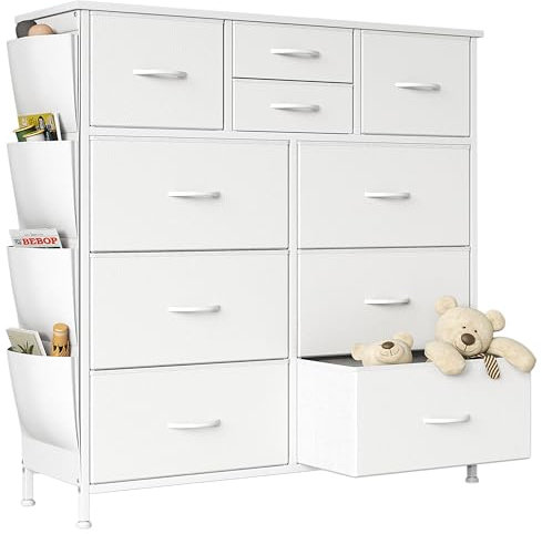 Flrrtenv Kommode mit Schubladen, 100 cm breit, Kommode für Schlafzimmer, mit 10 Schubladen, Stoff-Aufbewahrungs-Organizer für Kinderzimmer, Wohnzimmer, Schrank, Weiß