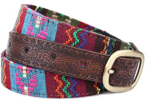 Kabelife Vintage Damengürtel Bunt Bestickt Gürtel Ledergürtel für Jeans Hosen Kleider Jeansgürtel Hüftgürtel (Bunt)