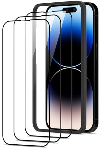 Beukei Panzer Schutz Glas für iPhone 14 Pro mit Installationsrahmen, 3 Stück Schutzfolie, Panzer schutzglas[HD Glas Displayschutz][9H Härte][Anti-Kratzen] Glass