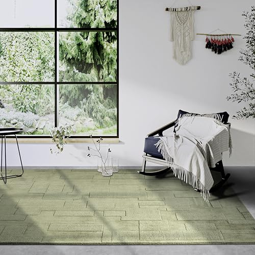 Villeroy & Boch Wollteppich Wilhelmine - Natur Wohnzimmerteppich - Handgewebt & Umweltfreundlich - Boho Teppich Wolle für Wohnzimmer, Schlafzimmer, Esszimmer, Flur, Küche – Grün, 80x150 cm