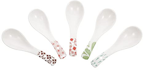 Amosfun 5pcs Green Soup Spoons Ceramic Serving Spoons Little Chinese Cutlery Table Home Gadget