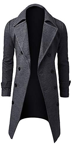 Inverno Men Slim Elegante Trench Coat Doppio Petto Lungo Jacket Coat Giubbotto Viola (Grey, M)