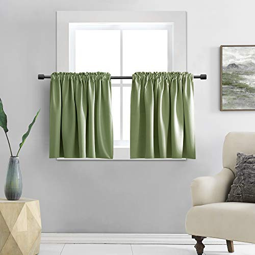 DONREN Cortinas pequeñas con Bloqueo Verde Salvia de 38 Pulgadas de Largo para Barra de Cocina, Aislamiento térmico, persianas para sótano, baño, Cualquier Ventana Corta, 2 Unidades de 34 Pulgadas de