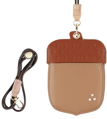 AXFEE Porte Badge Cordon avec Porte-cartes et Tour de Cou, Swivel Lobster Clasp pour Carte Bancaire, Bus, Clé, Identité (Noisette)