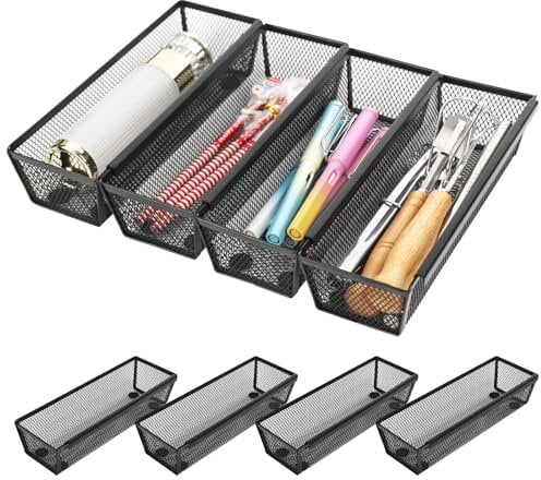 elthmpr 4 bandejas para cubiertos para cajones, bandeja para cubiertos para cajones, cajón con lados entrelazados, insertos ampliables para cubiertos, cosméticos, suministros de oficina