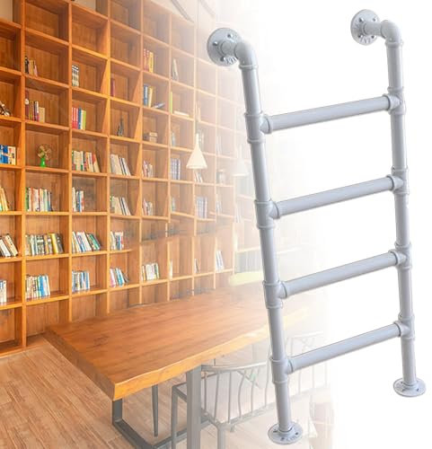 Heavy Duty White Wrought Iron RV Bunk Bed Ladder 6 Step Wall Mounted Metal Safety Climbing Ladder for Home Loft Attic Dorm Library Deck 160cm/63in