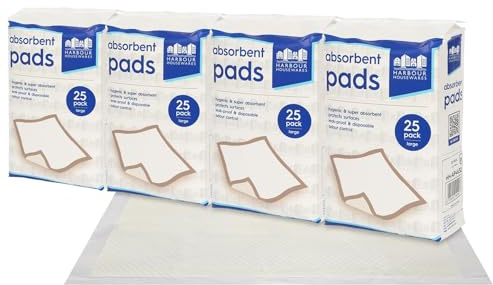 Harbour Housewares 100x Disposable Incontinence Bed Pads - 60cm x 60cm - Large Waterproof High Absorbency Underpads Mattress Protector Overnight Bed Wetting Sheets Incontinence Pads