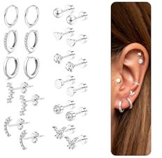 ORAZIO 11 Paar Ohrringe Silber Set Ohrringe Chirurgenstahl Damen Ohrstecker Piercing Ohr Hypoallergene Ohrringe Ohrstecker Creolen Set Ohrpiercings Ohrringe Sets Für Mehrere Piercings