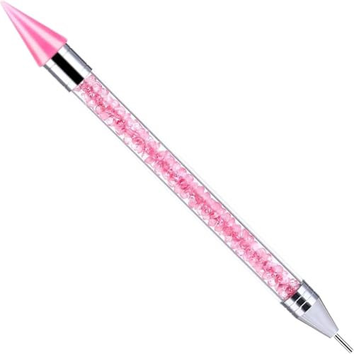 Dual-Ended Rhinestone Picker Dotting Pen for Nail Art - Wax Pencil with Pink Handle, Perfect for Picking Up Jewel Gems, Crystals and Studs