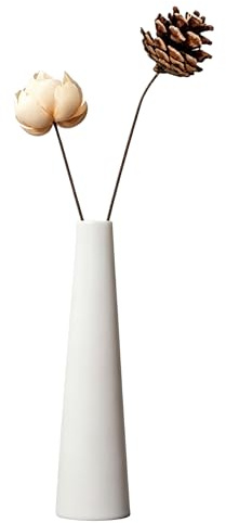 Kleine Keramikvase mit Knospen, hohe konische Blume, Einzelstielvasen, schwarze Vase, dekorative Blumendekoration für Hochzeit und Büro (weiß)