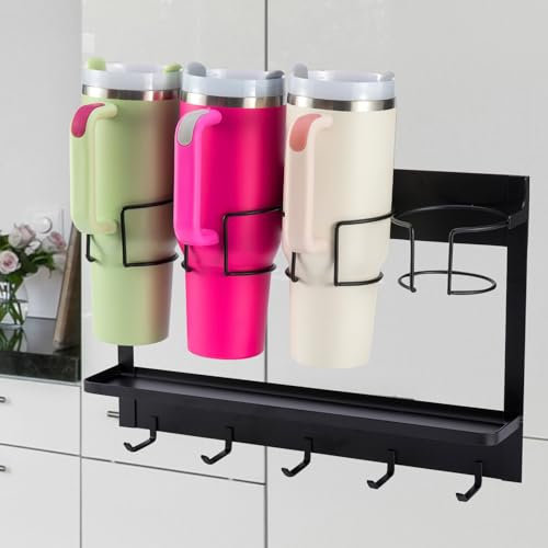 MAYSSKQ Magnetischer Wasserflaschen-Organizer für Stanley Cup & große Becher, Wandhalterung, selbstklebende Aufbewahrung mit 5 Haken, platzsparender Becherhalter, einfache Installation für Küche/Büro