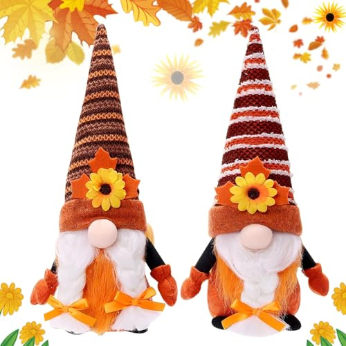 Thanksgiving Herbst Zwerge Dekorationen, 2 Stück Herbst Wichtel Zwerg Figuren, Gesichtslose Wichtel Herbstdeko, Herbst Wichtel Thanksgiving Dekoration, für Bauernhaus Home Tischdekoration (M4)