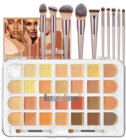 JasCherry 28 Farben Blush Puder Palette, 3 In 1 Rouge Contour Highlighter Make Up Palette mit Puder Makeup Pinselset, Feiner Puder, Matte und Schimmernde Textur, Gesichts Makeup Rouge Palette