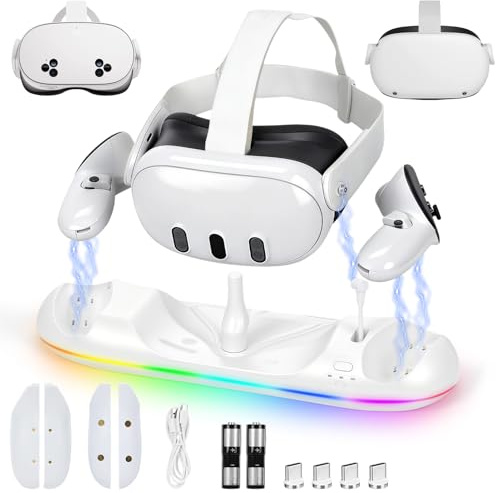LYtech Charging Dock for Meta Quest 2/3/3S VR Charging Dock Stand for for Oculus/Meta Quest 2/3/3S Magnetic Charging Station for VR Headset & Controllers Quest 2/3/3S Accessories with RGB & Batteries