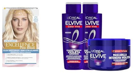 Pack L'Oréal Paris Excellence 01 Rubio Ultra Claro Natural + Elvive Mascarilla Intensiva Violeta Matizadora