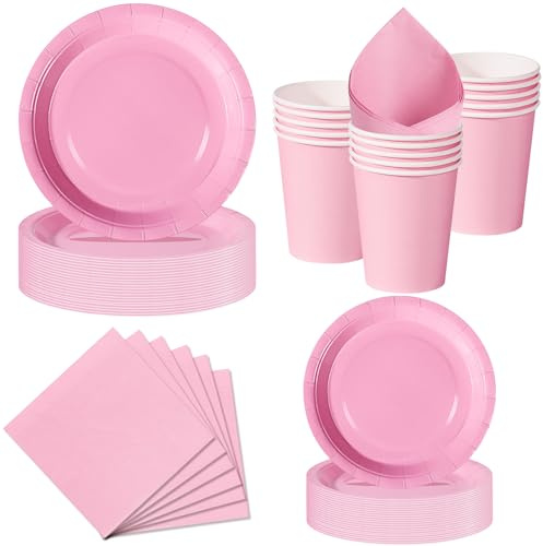 Nkaiso 50 Pcs Rose Assiette Jetable Anniversaire -10 invités | 10 Assiettes 23cm, 10 Assiettes 18cm, 10 Gobelets, 20 Serviettes pour Decoration Party, Baby Shower, Nationale