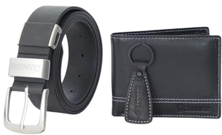 Guinness Official Wallet, Key Fob & Belt Bundle – RFID Secure Black Leather Bi-Fold Wallet with 6 Card Slots + Adjustable Full Grain Leather Belt – Men’s Gift Boxed