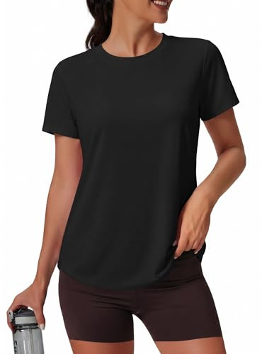 PINSPARK Damen Sportshirt Kurzarm Rundhals UPF 50 Sonnenschutz Yoga Fitness | Ultraleicht ISCC PLUS, Rundhals, Schnelltrocknend Atmungsaktiv, figurformender Kurvensaum, Yoga Fitness Laufen Outdoor
