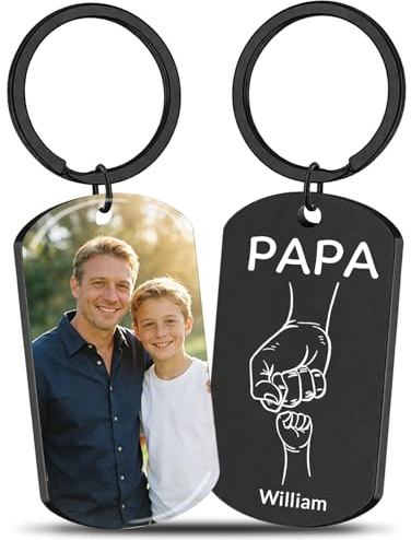 JONZIN Personalisierter Schlüsselanhänger mit Bild -Schlüsselanhänger Personalisiert Foto mit Namen für Herren,Einzigartiges Vatertagsgeschenk für Papa von Tochter und Sohn