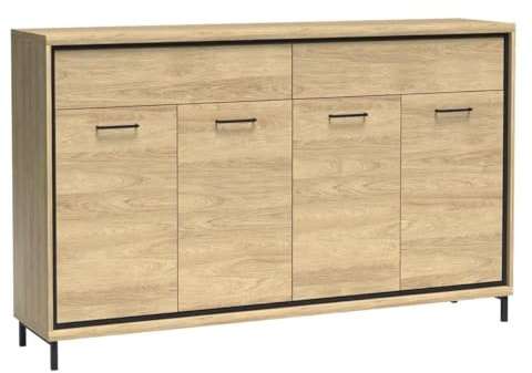 Masseno Kommode Syndra 177,2 cm Sideboard mit Schubladen und 4 Türen für Wohnzimmer Schlafzimmer Modern 177,2x41x101 cm Eichefarben