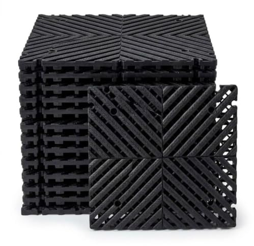 Set 28 Piastrelle PVC Forate Antiscivolo Nere 40x40x3cm