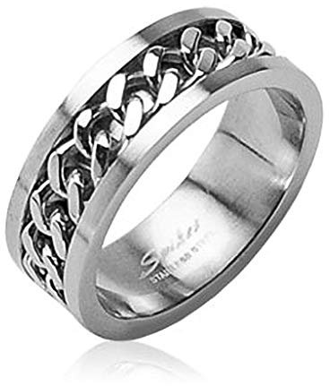 Autiga Herren Damen Edelstahl Ring Silber Ketten Inlay Kettenring Drehring Spinner Silber 75 - Ø 23,83 mm 8 mm