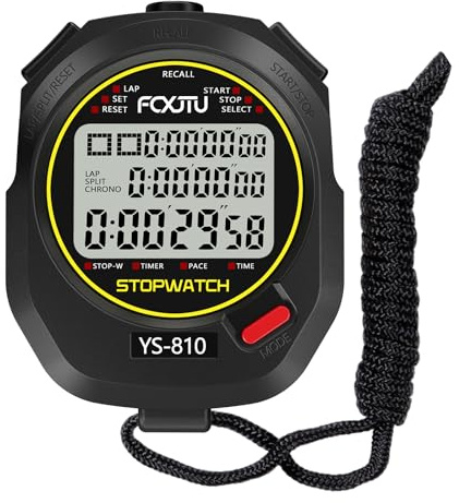 FCXJTU Digital Stopwatch Timer, 10Lap/Split Memory Sports Stop Watch Black