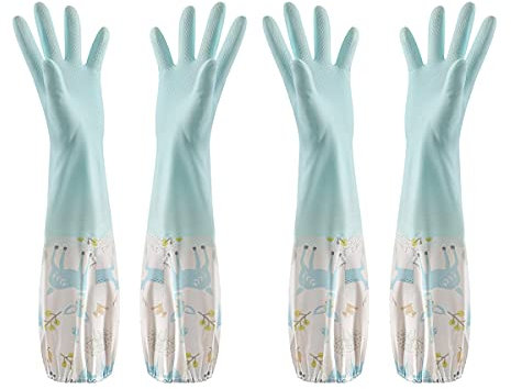 Skrsila Geschirrhandschuhe 2 Paare Handschuhe Küche rutschfeste Lange Gummihandschuhe Silikon Spülhandschuhe Handschuhe für Haushalt, Küche, Bad, Auto