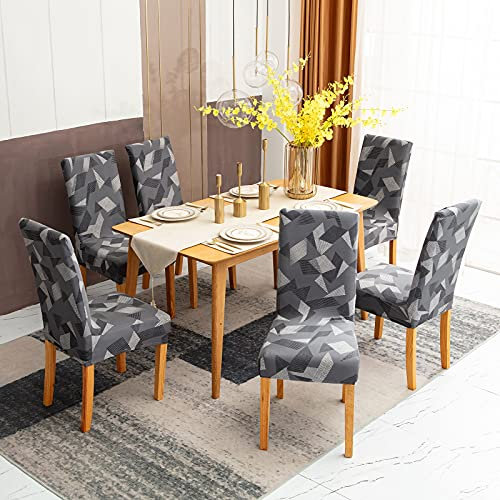 Sufdari Stuhlhussen 6er Set, Stretch Esszimmer Stuhlbezug für Esszimmerstühle, Abnehmbarer Waschbarer Spandex Stuhlüberzug für Küchenstühle,Hotel, Bankett(6 Stück)