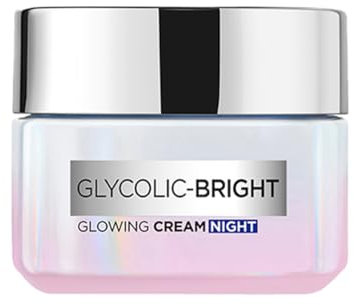 L'Oreal Paris Glycolic Bright Glowing Night Cream, Overnight Brightening Cream, Glykolsäure in gelähnlicher Creme-Textur, die sichtbar Flecken minimiert und strahlende Haut enthüllt, 50 ml