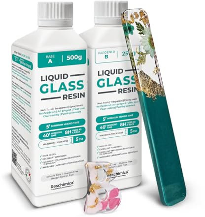 Resina epossidica trasparente, effetto vetro - Perfetta per bricolage, gioielli e modellismo. Colorabile e facile da usare - Liquid Glass Resin (750 gr)