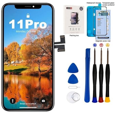 EFaith for iPhone 11 Pro Screen Replacement LCD 5.8 inch Full HD Touch Display Digitizer Frame Assembly with Repair Tool,Adhesive Tempered Glass for Model A2160, A2217, A2215