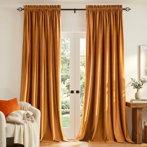 Samtvorhänge, 228,6 cm, für Wohnzimmer, luxuriöses Zimmer, verdunkelnd, geräuschreduzierend, elegant, Schlafzimmer, wärmeisoliert, modern, schwer, schalldicht, mit Stangentaschen, Fenstervorhänge, 2