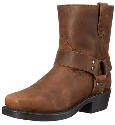Stivali da cowboy vintage da uomo punta quadrata con cerniera laterale da uomo imbracatura stivali in pelle da moto, Marrone scuro, 39 1/3 EU