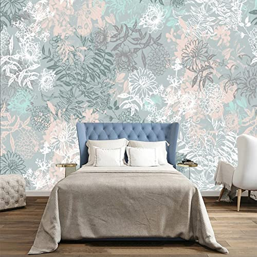 Fototapete,4D Fototapete Diy Vintage Elegante Blume Und Blatt Großes Kunstwandbild Für Wohnzimmer Schlafzimmer, Einfach Anzubringen, Wasserdichte Wandtattoos, Heimdekoration, Kinderzimmer, Kinderzi
