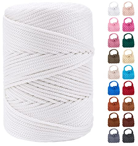LEREATI Polyester Garn 3mm x 170m, Makramee Garn 3mm Geflochten Makramee Schnur Bunt, Macrame Cord 3mm Farbig für Geschenk, Häkeltasche, Umhängetasche, Platzteller, Wohndekorationen (Weiß)