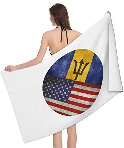 Badehandtuch Retro-Amerika- Und Barbados-Flagge Strandlaken Pflegeleicht Strandtuch Tragbares Saunatuch Für Strand Camping Damen,80X130Cm
