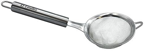 D'Emilia - Colador de Cocina de Acero Inoxidable, Escurridor de Alimentos de Malla Fina para Pasta, Verduras, Tamiz para Harina con 3 Tamaños Distintos (9 cm)