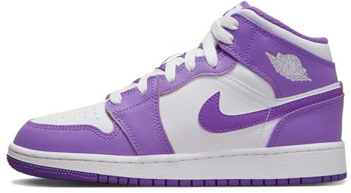 Nike Air Jordan 1 Mid (GS) Scarpe da Basket per Ragazzo, Viola Venom - Bianco, 25,5 cm, Viola Venom Bianco, 25.5 cm