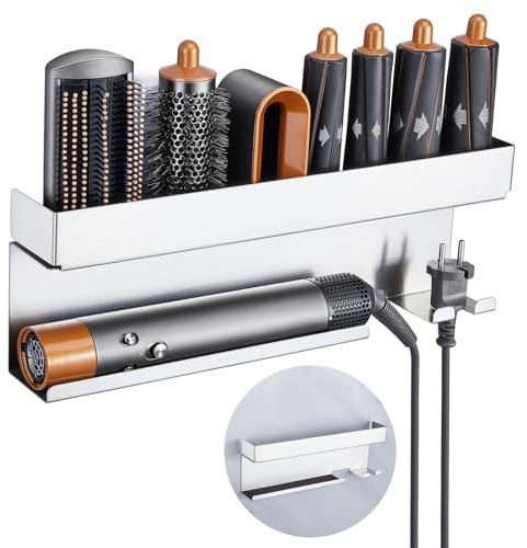 YYBO Hair Dryer Holder Wall Mount for Curling Irons Accessories & Styler, Straighteners Holder, Stainless Steel Hair Dryer And Straightener Holder, Hairdryer Holder Wall Mounted, Hair Tools Organizer