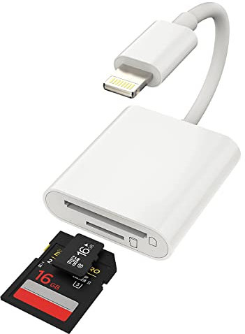 Adaptador Lector de Tarjetas SD (2en1)Lightning a Micro SD Card Reader Para Apple iPhone 14 13 12 11 Pro Max 7 8 Plus Para iPad Air Lector Compact Flash Cable Conector Memory Stick Accesorios Adapter