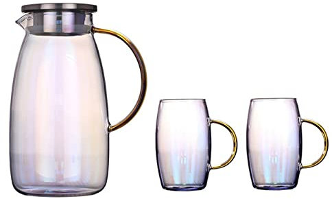 Carafe Eau Pichets de luxe en verre Pichets à la chaleur froide Pichet Borosilicate Bouilloire avec poignée et couvercle de la machine à thé glacé de la machine à thé glacée carafe Pichet à Thé Glacé(