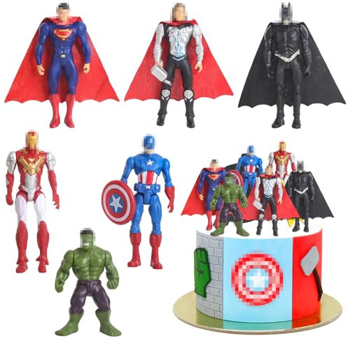 Hero Mini Figures Cake Toppers, 6Pcs Cake Decoration Mini Super Anime Character Set Cupcake Figures Cartoon Birthday Cake Topper Party Decoration for Kids Boys Girls Baby Showers Celebration Supplies