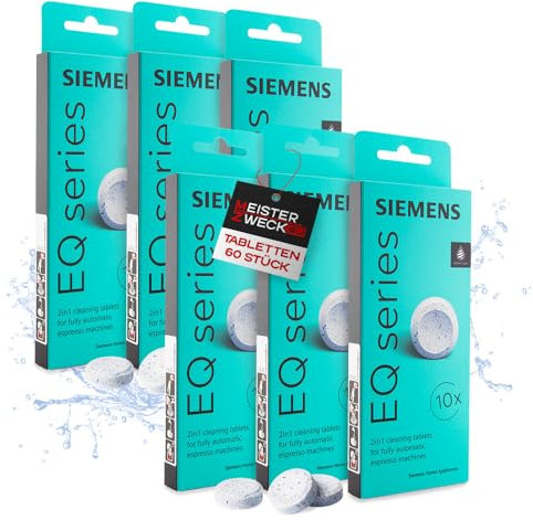 MEISTERZWECK4U Reinigungstabletten 6x10 kompatibel mit Siemens TZ80001A für EQ Series Kaffeevollautomaten - entfernt Kaffeeöl Rückstände, Reiniger Kaffeeautomat, Reinigungstabs Kaffeemaschine