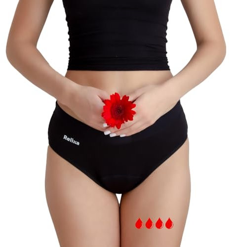 Relixa Periodenunterschwäsche Starke Blutung Periodenslip Perioden Unterhosen Damen und Mädchen Menstruationsunterwäsche Period Underwear – Modell Hipsters, Hipster, 1 schwarz, XS